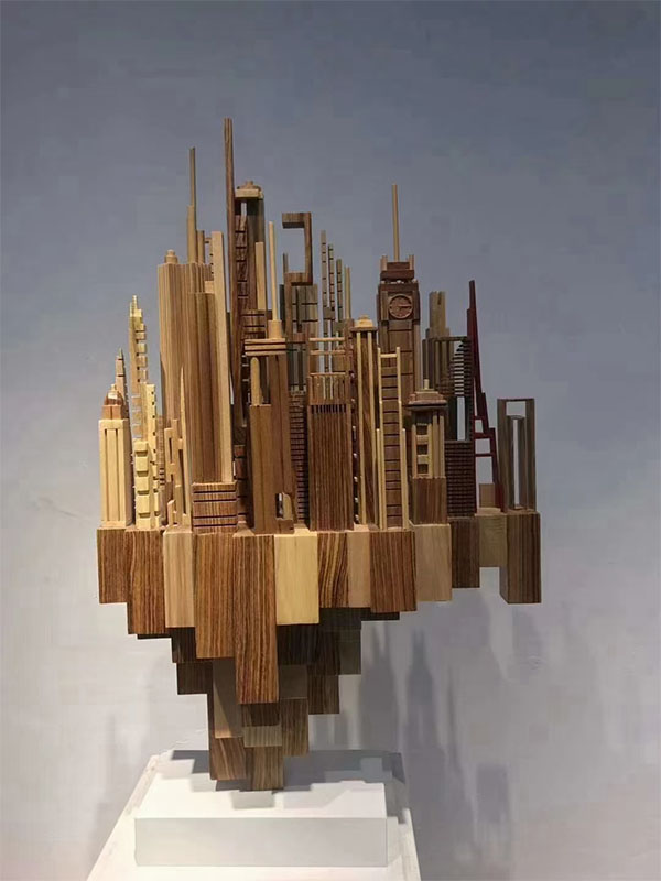 Urban architectural wooden sculpture